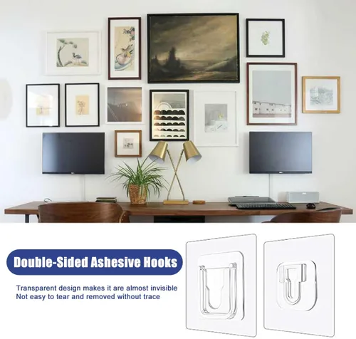 Vista 5 de Ganchos de pared adhesivos de doble cara, 20 pares de ganchos de pared autoadhesivos para colgar colgadores de fotos para colgar colgar fotos, baño