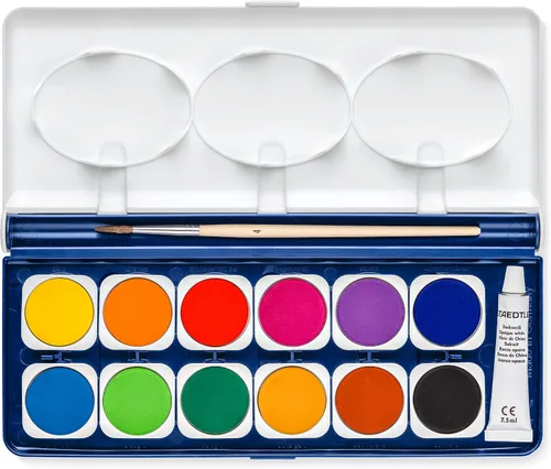 Vista 3 de STAEDTLER 888 NC12 Noris - Pintura para acuarela, 12 colores surtidos (paquete de 1 con pincel y pintura opaca)