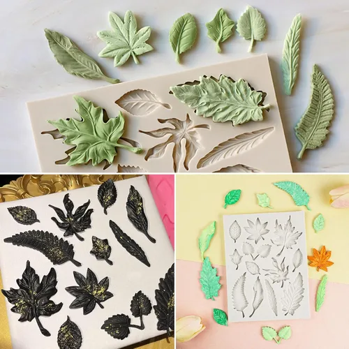Vista 6 de 2 piezas de moldes de silicona en forma de hoja, molde de fondant para pastel con forma de hojas de árbol, molde 3D único para chocolate, caramelo