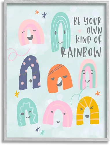 Vista 9 de Stupell Industries Be Your Own Rainbow Phrase - Ilustración lúdica para niños, diseñada por Anna Quach, arte de pared enmarcado blanco, 11 x 14
