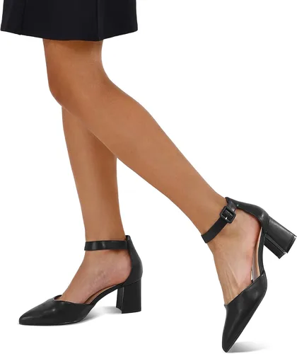 Vista 5 de mysoft Zapatos de tacón bajo y grueso para mujer, puntera cerrada, correa en el tobillo, zapatos de tacón de vestir, disponibles en tallas amplias