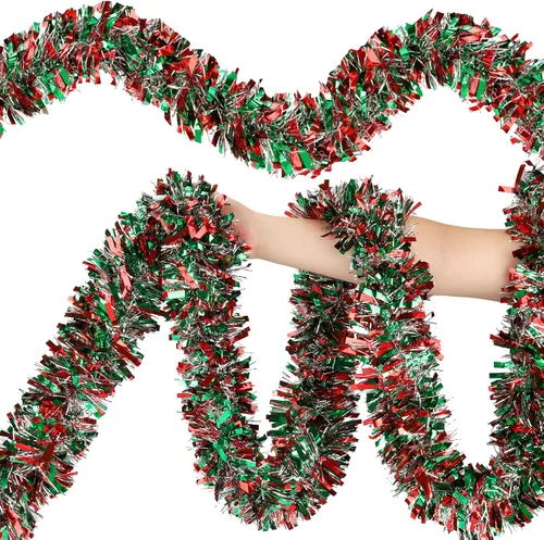 Vista 9 de Guirnalda de oropel dorada de Navidad de 50 pies, guirnalda metálica brillante con diseño de oropel colgante para adornos de árbol de Navidad