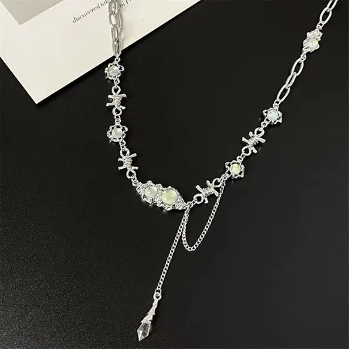 Vista 76 de Y2k - Collar irregular con dije de estrella, piedra de luna, diseño de cadena de moda, joyería de plata picante para mujer