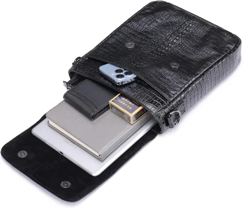 Vista 4 de NIUCUNZH Bolso mensajero de cuero con solapa para hombre, bolso cruzado pequeño, cocodrilo en relieve