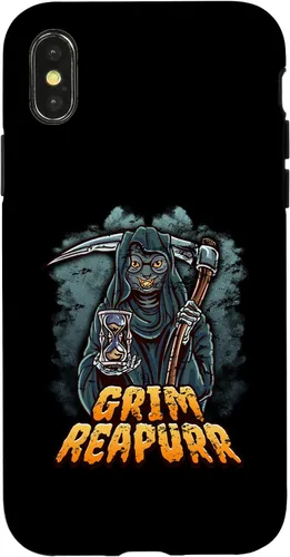 Vista 4 de iPhone 13 Grim Reapurr divertido disfraz de Halloween calabaza Parca gato caso