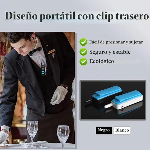 Vista 7 de T-M1 Super Mini Walkie Talkies con auriculares, paquete de 2, 96h M1-negro-paquete de 2
