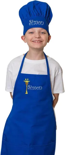 Vista 2 de Conjunto de delantal y sombrero personalizado para niños de zoológico, añade tu propio nombre para niños, cocina, horneado