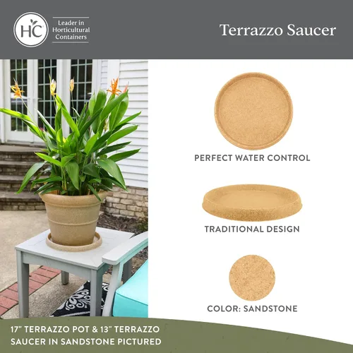Vista 2 de The HC Companies Plato para plantas de terrazo, 32.5 pulgadas, arenisca, paquete de 1 Plástico, ligero, resistente a los rayos UV