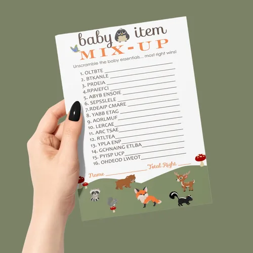 Vista 6 de Paper Clever Party Woodland Baby Shower Games Género Neutral – Actividad de lucha de palabras – Divertidas actividades de baby shower para invitados