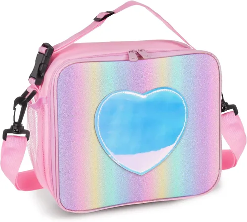 Vista 9 de Lonchera para niños y niñas, bolsa de mano aislada con diseño de arco iris, a prueba de fugas, térmica, reutilizable, para la escuela, la oficina