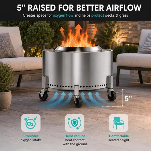 Vista 3 de Hisencn 15-27'' Fire Pit Rolling Stand for Solo Stove and Other fire fit