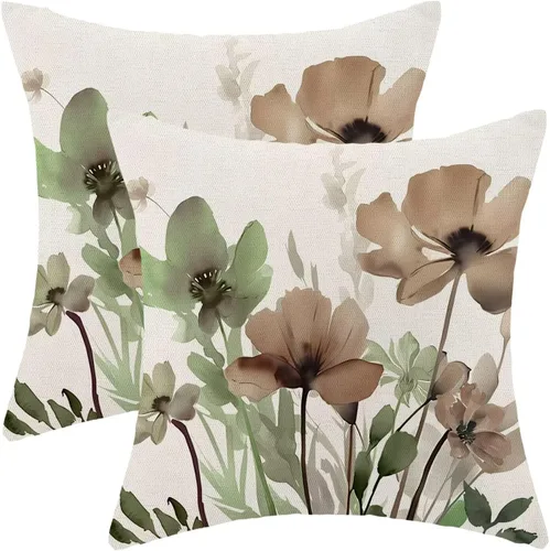 Vista 10 de AEIOAE Juego de 2 fundas de almohada florales azules y marrones de 16 x 16 pulgadas, fundas de almohada decorativas de flores de acuarela