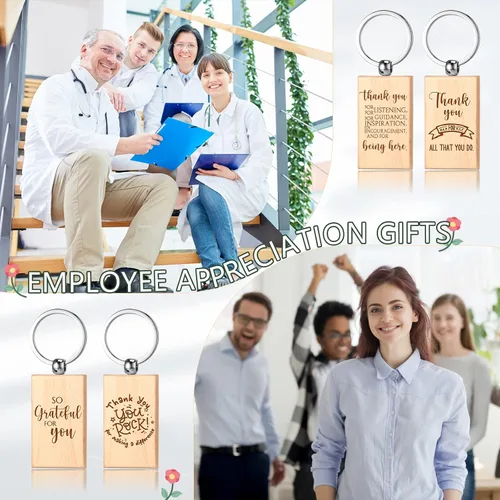 Vista 7 de Queekay 50 piezas de regalo de agradecimiento para empleados para mujeres, regalos de agradecimiento para empleados, llaveros de madera en blanco