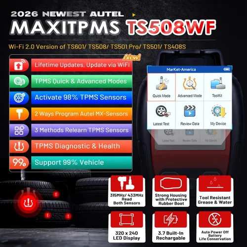 Vista 2 de Autel MaxiTPMS TS508WF Herramienta de programación TPMS, 2026 WiFi Ver. de TS508 TS501 Pro TS601 TS408S TPMS Herramienta de reaprendizaje