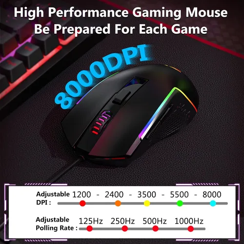 Vista 6 de Redragon Combo de teclado y mouse para juegos con cable S157