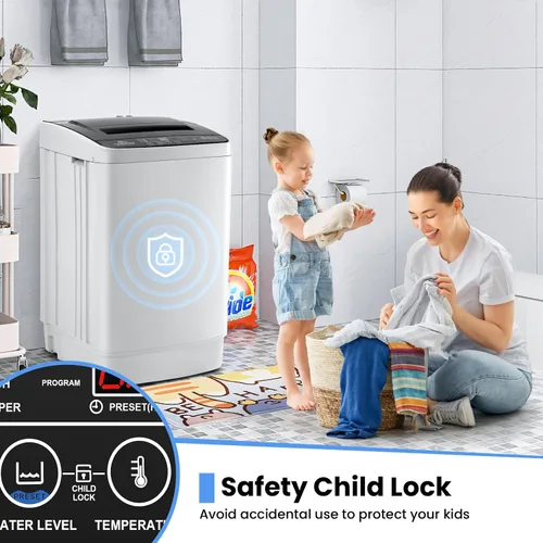 Vista 6 de Nictemaw Lavadora portátil de 20 libras, lavadora de carga superior completamente automática de 2.8 pies cúbicos con 4 programas, 4 niveles de agua