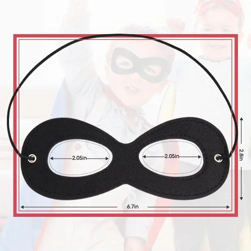 Vista 4 de Máscara de superhéroe AIMIKE, máscara de ojos de fieltro negro, disfraz de Halloween, máscara ajustable con cuerda elástica