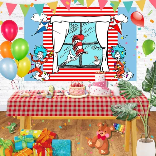 Vista 2 de Telón de fondo de rayas rojas y azules, suministros de fiesta, tema de cumpleaños, fondo de fotos para fiesta de cumpleaños, decoración de tartas, 5