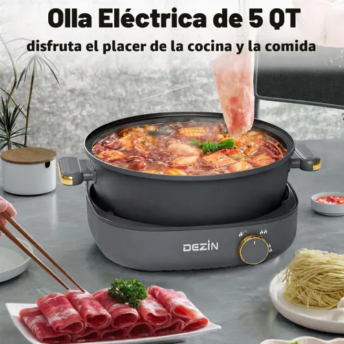 Vista 2 de Dezin Olla eléctrica Shabu Shabu de 5 cuartos con olla extraíble, control
