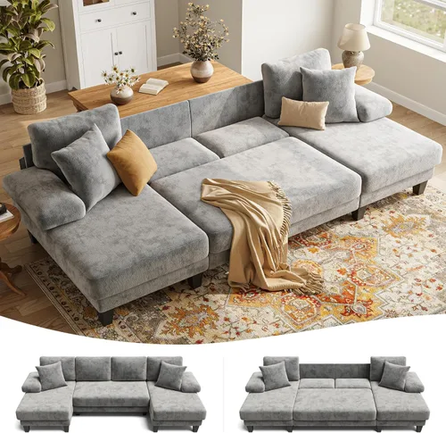 Vista 11 de Txtin's - Sofá cama con sofá cama extraíble Sofás de 112 pulgadas para sala de estar Sofá cama convertible en forma de U Chenille gris oscuro