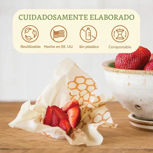 Vista 3 de Bee's Wrap, paquete variado de 3 envoltorios ecológicos y reutilizables para transportar comida Paquete de 3 panales