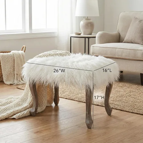 Vista 3 de Cortesi Home Harlow Bench Ottoman, 26 pulgadas, color blanco