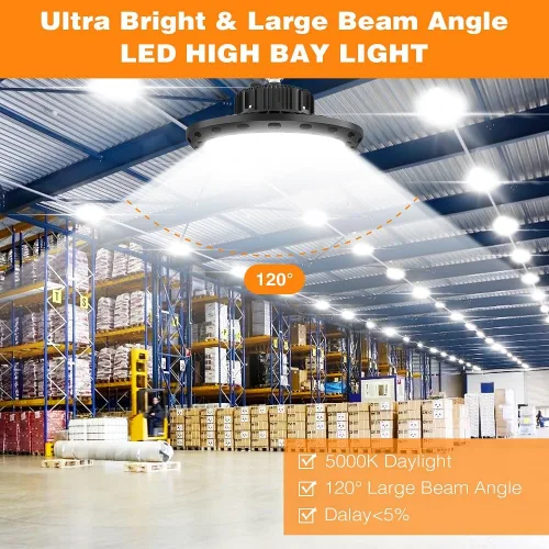 Vista 2 de Luz de bahía alta UFO LED 100W 15000 lúmenes【Ahorro energético, reemplaza 400W MH/HPS】 Voltaje amplio 100-277V para almacén, tienda, fábrica, taller