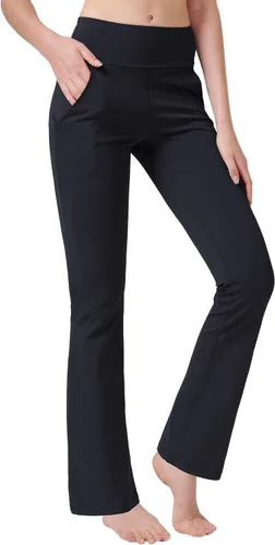 Vista 2 de nuveti Pantalones de yoga de cintura alta con corte de bota para mujer, 4 bolsillos, pantalones de entrenamiento, control de abdomen, pantalones
