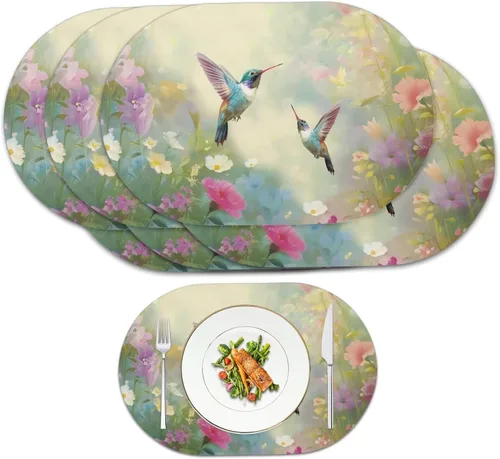 Vista 57 de Blue Flower Dining Table Mats Set of 2 Hummingbird Heat Resistant Placemats Washable and Wipeable Non Slip Place Mat, Waterproof Modern Dining Table