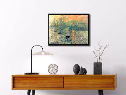 Vista 3 de Wieco Art Impression Sunrise - Lienzo enmarcado moderno para pared, impresiones de Claude Monet, pinturas al óleo, obras de arte de paisaje marino