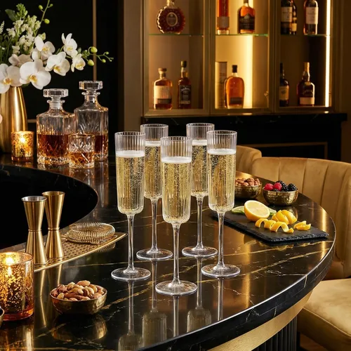 Vista 4 de 36 flautas de champán de plástico acanaladas para bodas y fiestas Clear Champagne Glasses, 6 oz Capacity, Elegant Sparkling Wine Stemware