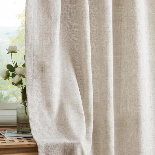 Vista 2 de Melodieux Cortinas de lino de 96 pulgadas de largo para dormitorio, cortinas de arpillera con textura de lino con bolsillo para barra, cortinas