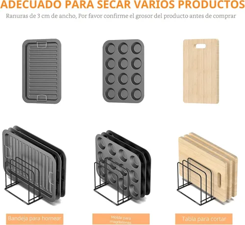 Vista 4 de KORRTFID Organizador de armario de cocina, soporte para utensilios de cocina de acero, soporte dividido con 5 ranuras para sartenes, bandeja