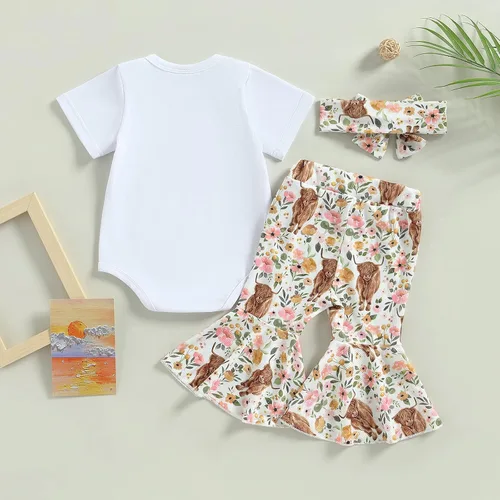 Vista 81 de Sejardin Ropa de verano para bebé y niña, recién nacida, manga corta, con letras, mameluco elástico con diadema