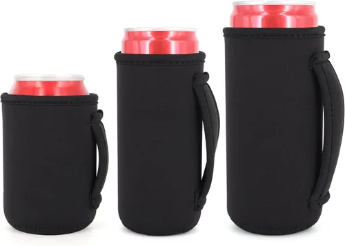 Vista 27 de 3 Pack de fundas aisladas reutilizables de neopreno con asa para soda, bebida energética, refresco, cerveza, seltzer duro, fundas para latas de 12