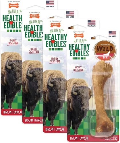 Vista 15 de Huesos comestibles para masticar, para perros de tamaño grande de hasta 50 lb, sabores silvestres, marca Nylabone, Bisonte, Total 1