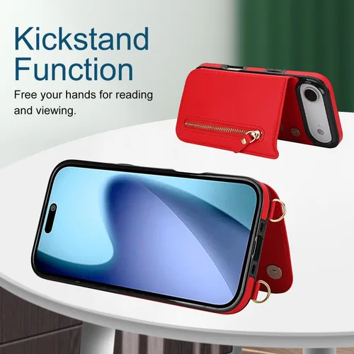 Vista 3 de Crossbody Phone Case iPhone 17 Air Leather Card Holders Wallet Protective Case Removable Adjustable Leather Strap with Button Compatible with iPhone
