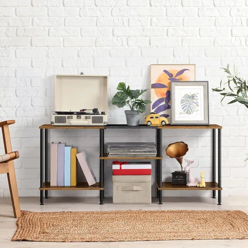 Vista 6 de OYEAL Soporte de TV para TV de 50 pulgadas, soporte de TV rústico para dormitorio con estantes de almacenamiento, centro de entretenimiento pequeño