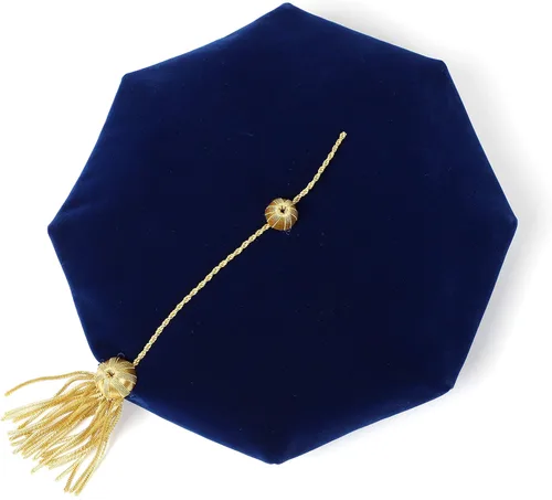 Vista 2 de FtyFty Graduación Doctoral Tam Azul Terciopelo 8 lados con borla dorada