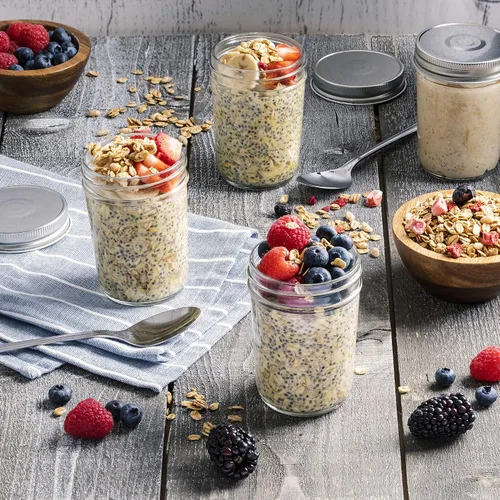 Vista 3 de Tarros de vidrio de boca regular, tarros de vidrio de 8 onzas (236.59 ml) con tapas de metal plateado herméticas para preparación de comidas