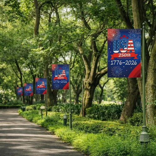 Vista 4 de Bandera de jardín con el 250 aniversario de Estados Unidos, bandera de Estados Unidos del 250 aniversario 1776-2026, bandera patriótica