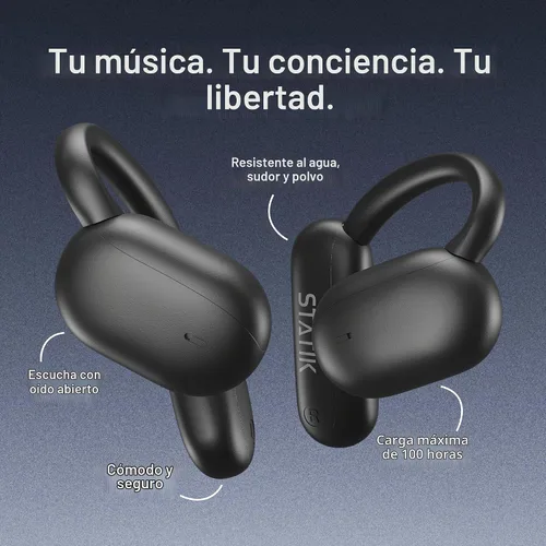Vista 2 de Statik Aktive - Auriculares Bluetooth de oreja abierta, inalámbricos, carga rápida y batería de larga duración de 10 horas, ajuste seguro cómodo