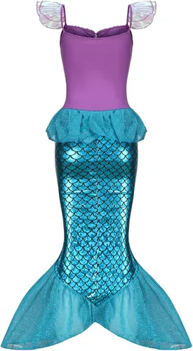 Vista 5 de ALIZIWAY Little Mermaid Costume Dress for Girls Kids Ariel Princess Birthday Halloween Cosplay with Wig Accessories