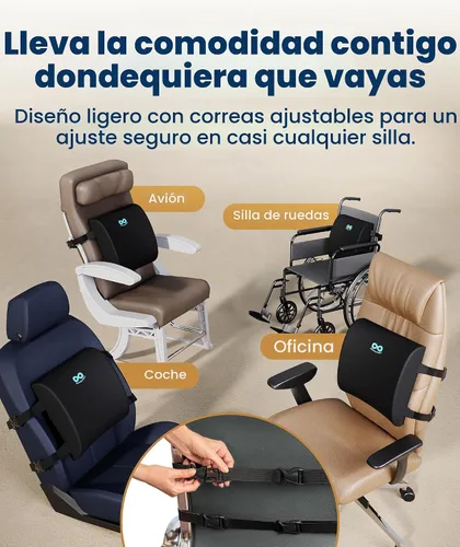 Vista 4 de Almohada para espalda de espuma viscoelástica de Everlasting Confort, Memory Foam, Negro, talla única