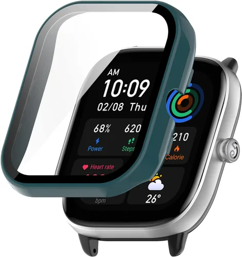 Vista 5 de Funda rígida de policarbonato compatible con Amazfit GTS 4 Mini con protector de pantalla de vidrio templado, resistente a los impactos y a prueba 6