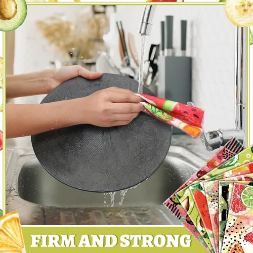 Vista 6 de Juego de 36 paños de cocina reutilizables de frutas, toallas de algodón lavables para el hogar (color fresco)
