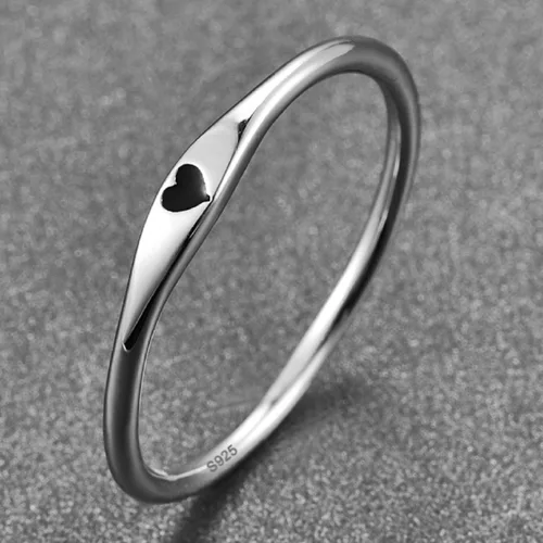 Vista 5 de Anillo de compromiso apilable de plata de ley 925 con forma de corazón tallado simple para ella, talla 5-10