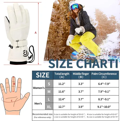 Vista 5 de Guantes de moto de nieve, guantes de esquí para hombres y mujeres, impermeables, resistentes al viento, guantes de snowboard para pantalla táctil