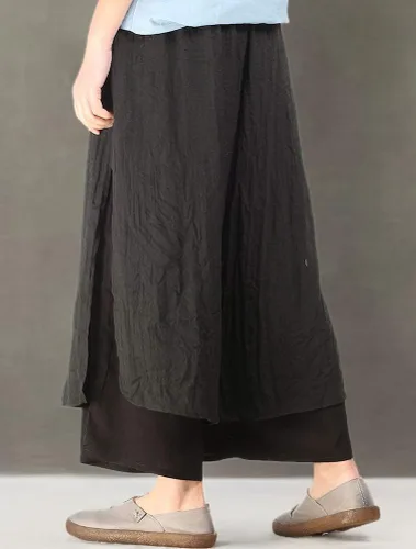 Vista 5 de LaovanIn Pantalones capri de pierna ancha para mujer, de algodón, recortados, palazzo, culottes