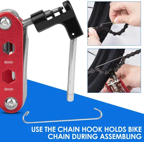 Vista 4 de WOTOW Kit de herramientas de reparación de bicicletas y bolsa de sillín de bicicleta, herramienta de cadena de bicicleta 14 en 1, llave hexagonal